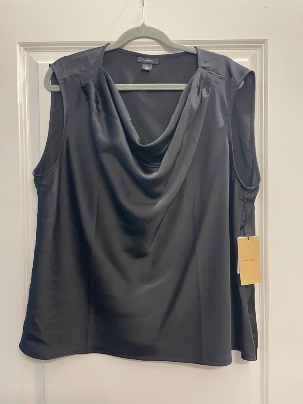 NWT Halogen Black Satin Cowl Neck Sleeveless Camisole